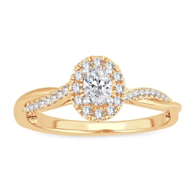 Womens 1/ CT. T.W. Natural White Diamond 10K Gold Oval Engagement Ring