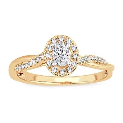 Womens 1/ CT. T.W. Natural White Diamond 10K Gold Oval Engagement Ring
