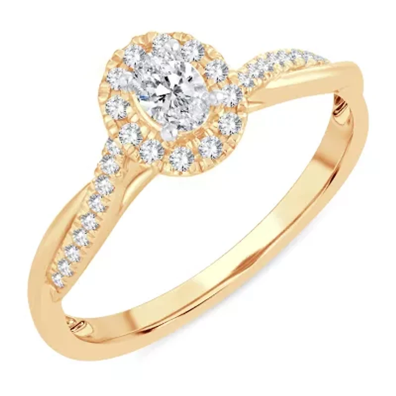Womens 1/ CT. T.W. Natural White Diamond 10K Gold Oval Engagement Ring