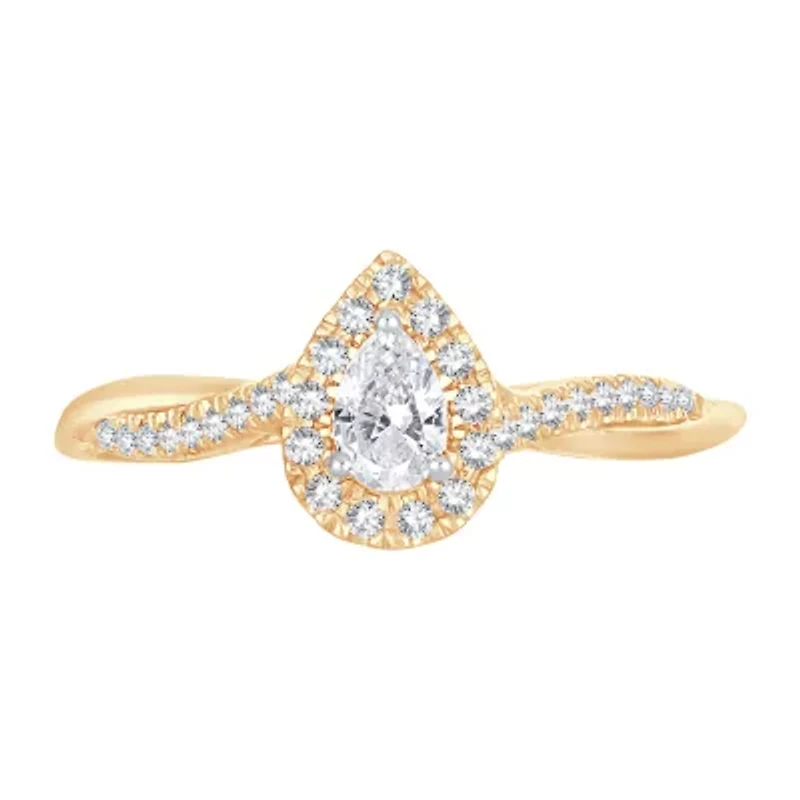 Womens 1/3 CT. T.W. Natural White Diamond 10K Gold Pear Engagement Ring