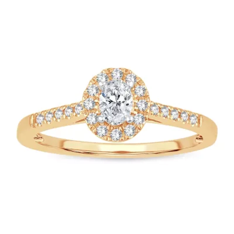 Womens 1/ CT. T.W. Natural White Diamond 10K Gold Oval Engagement Ring