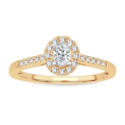 Womens 1/ CT. T.W. Natural White Diamond 10K Gold Oval Engagement Ring