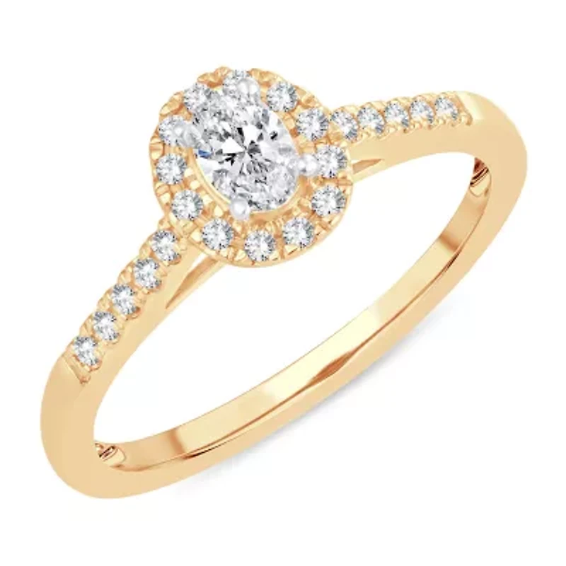 Womens 1/ CT. T.W. Natural White Diamond 10K Gold Oval Engagement Ring