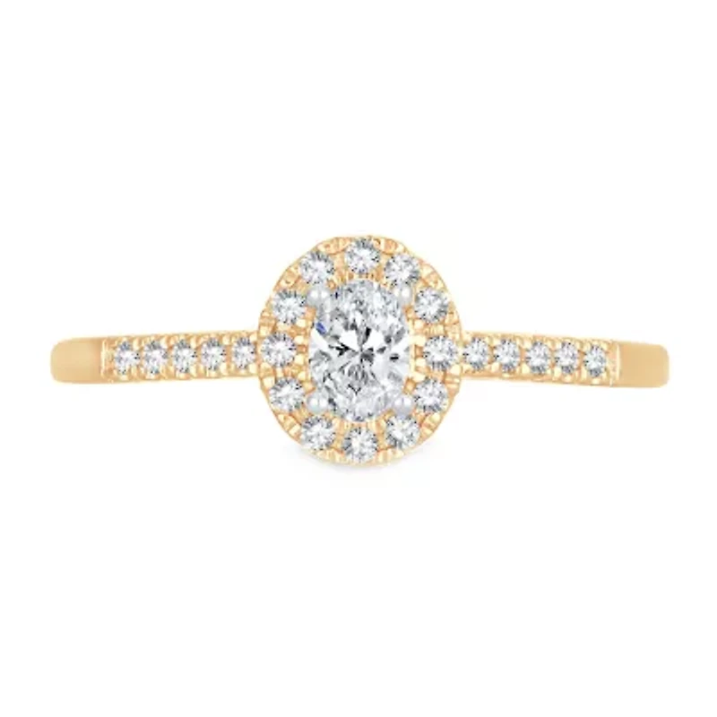 Womens 1/ CT. T.W. Natural White Diamond 10K Gold Oval Engagement Ring