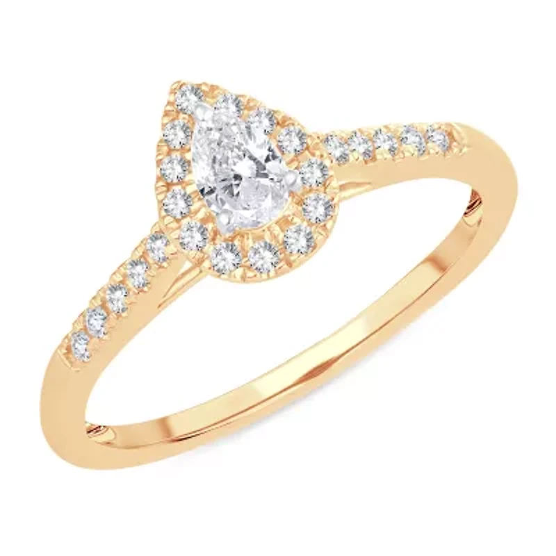 Womens 1/3 CT. T.W. Natural White Diamond 10K Gold Pear Engagement Ring