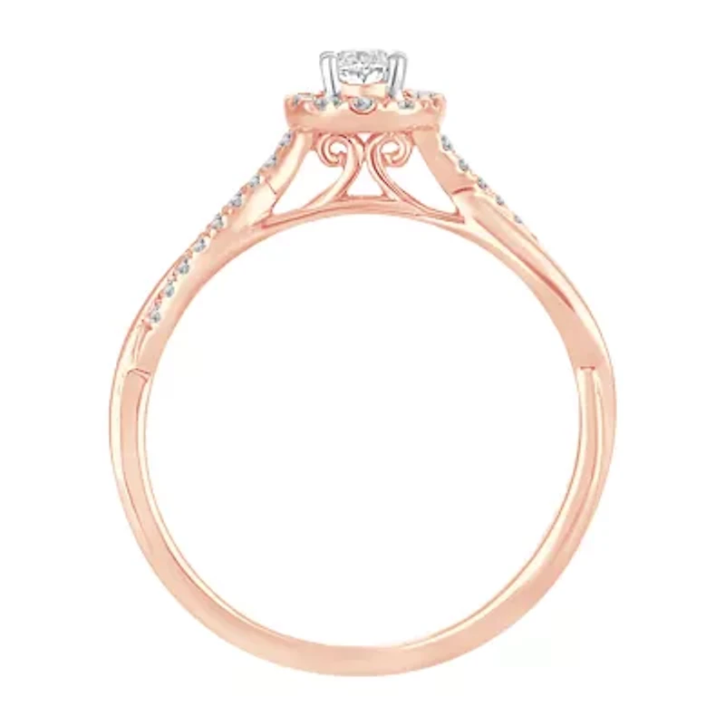 Womens 1/3 CT. T.W. Natural White Diamond 10K Rose Gold Oval Engagement Ring