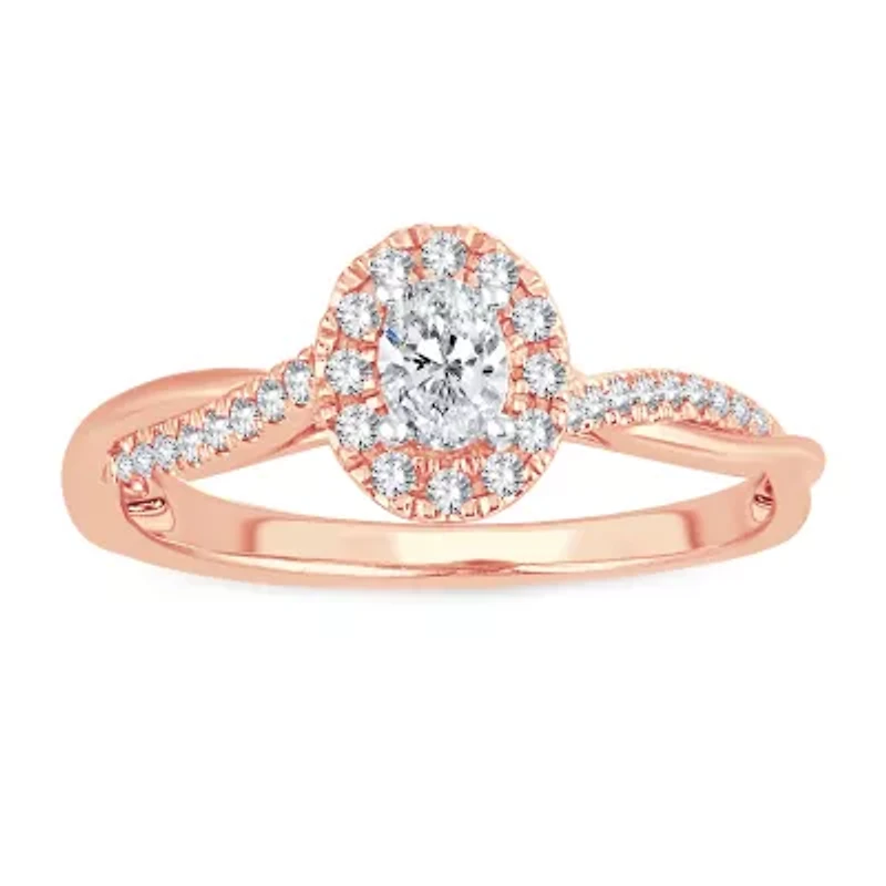 Womens 1/3 CT. T.W. Natural White Diamond 10K Rose Gold Oval Engagement Ring