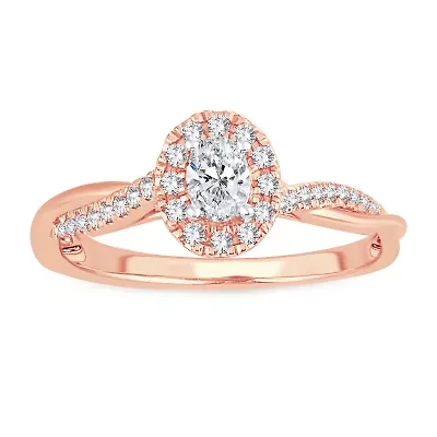 Womens 1/ CT. T.W. Natural White Diamond 10K Rose Gold Oval Engagement Ring