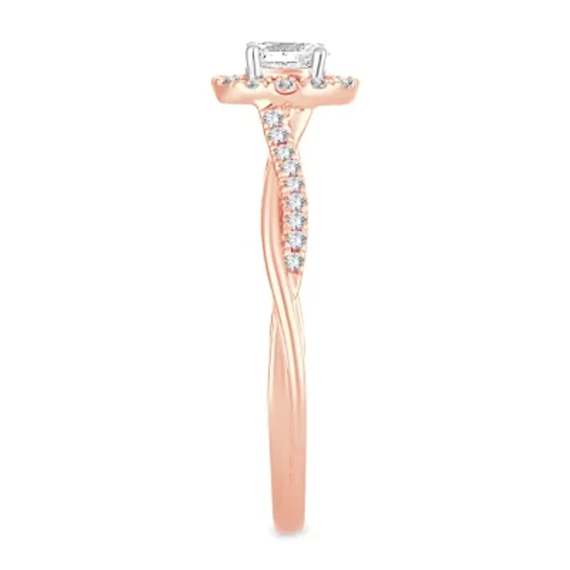 Womens 1/3 CT. T.W. Natural White Diamond 10K Rose Gold Oval Engagement Ring