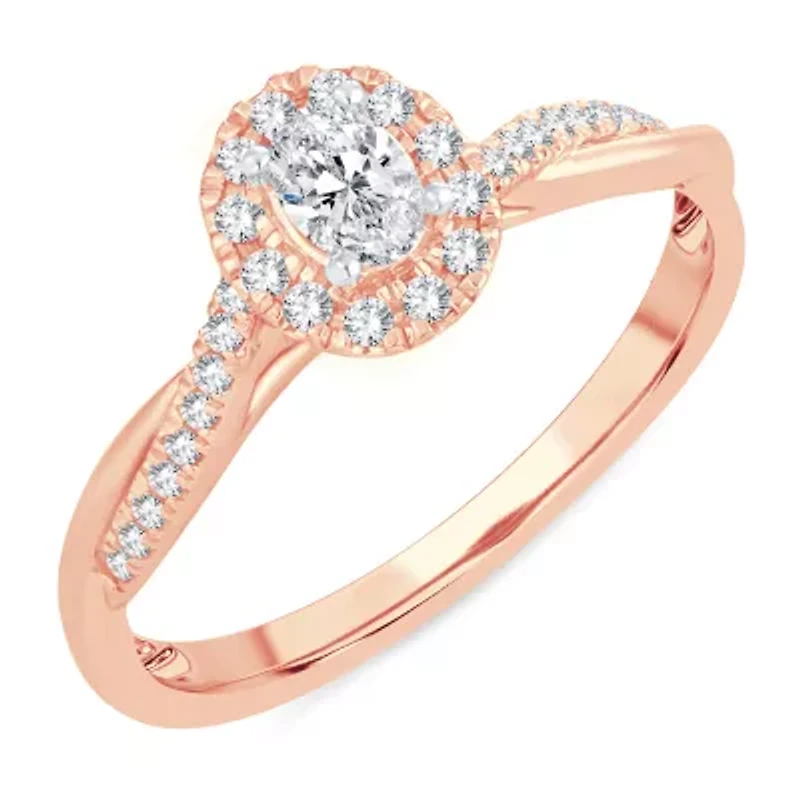 Womens 1/3 CT. T.W. Natural White Diamond 10K Rose Gold Oval Engagement Ring