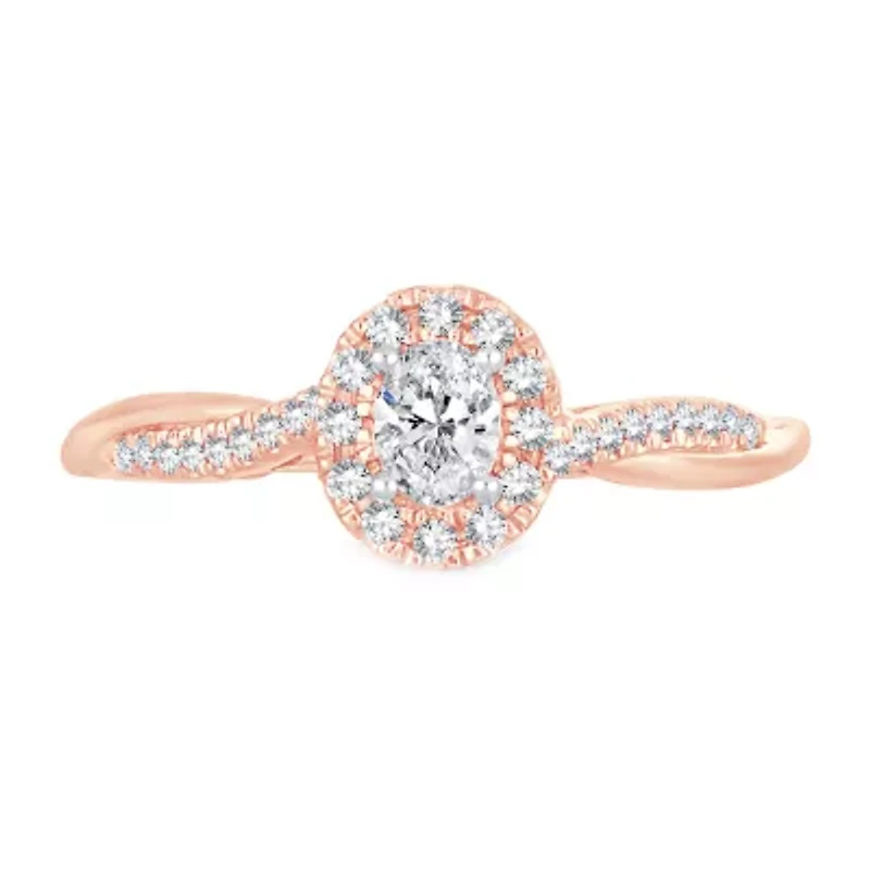 Womens 1/3 CT. T.W. Natural White Diamond 10K Rose Gold Oval Engagement Ring