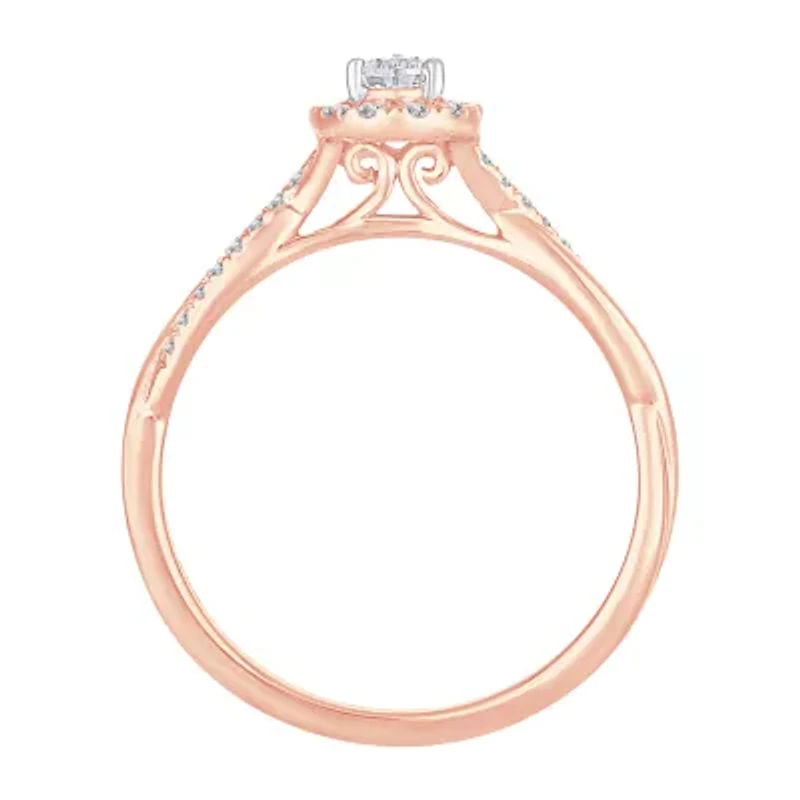 Womens 1/3 CT. T.W. Natural White Diamond 10K Rose Gold Pear Side Stone Halo Engagement Ring