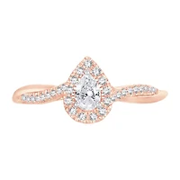 Womens 1/3 CT. T.W. Natural White Diamond 10K Rose Gold Pear Side Stone Halo Engagement Ring