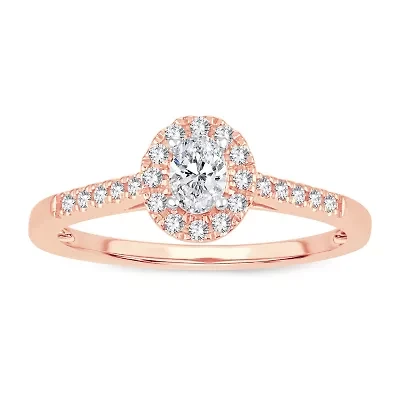 Womens 1/ CT. T.W. Natural White Diamond 10K Gold Oval Engagement Ring
