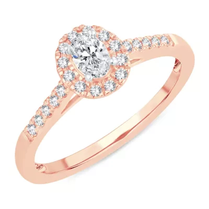 Womens 1/ CT. T.W. Natural White Diamond 10K Gold Oval Engagement Ring