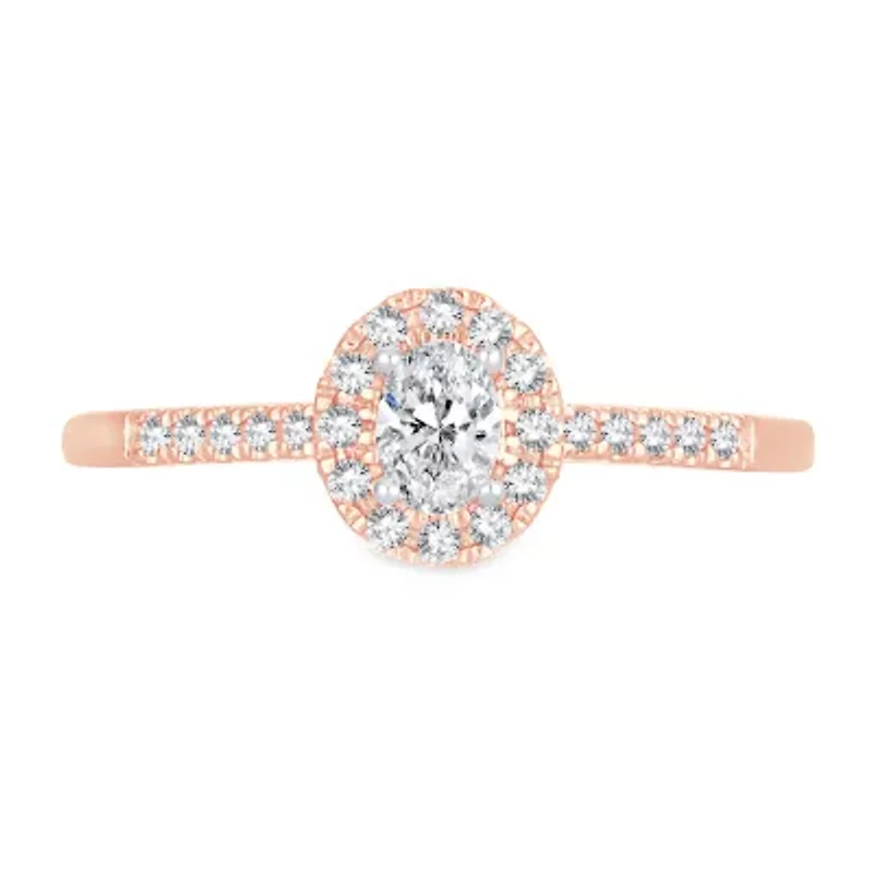 Womens 1/ CT. T.W. Natural White Diamond 10K Gold Oval Engagement Ring