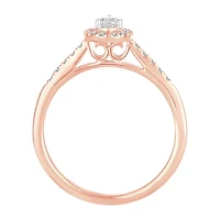 Womens 1/3 CT. T.W. Natural White Diamond 10K Rose Gold Pear Side Stone Halo Engagement Ring