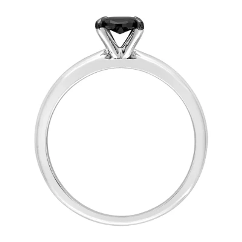 Midnight Black Womens 1/ CT. Natural Diamond 14K White Gold Oval Solitaire Engagement Ring