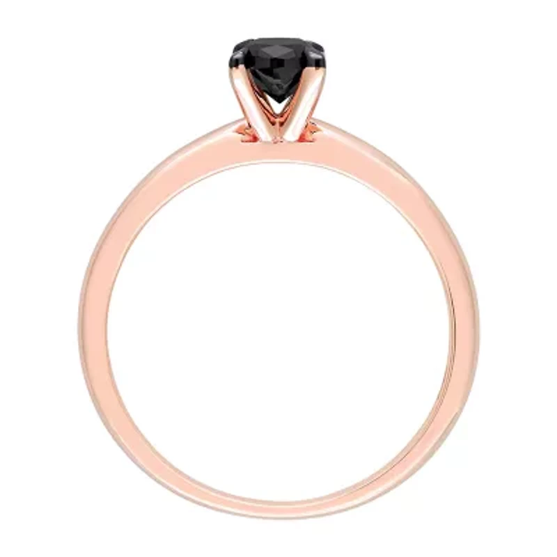 Midnight Black Womens 1/2 CT. Natural Diamond 14K Rose Gold Oval Solitaire Engagement Ring