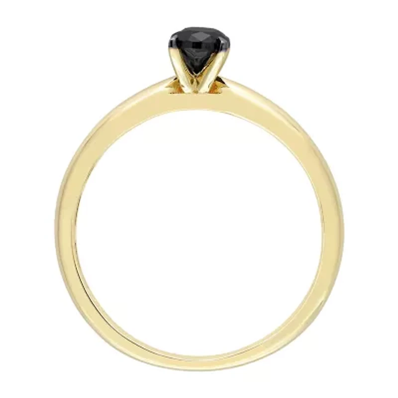Midnight Black Womens 1/2 CT. Natural Diamond 14K Gold Oval Solitaire Engagement Ring