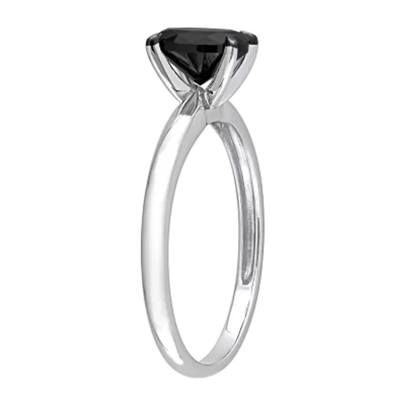 Midnight Black Womens 1 CT. Natural Diamond 14K White Gold Oval Solitaire Engagement Ring