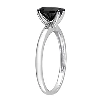 Midnight Black Womens 1 CT. Natural Diamond 14K White Gold Oval Solitaire Engagement Ring