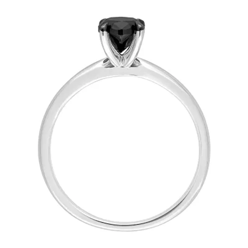 Midnight Black Womens 1 CT. Natural Diamond 14K White Gold Oval Solitaire Engagement Ring