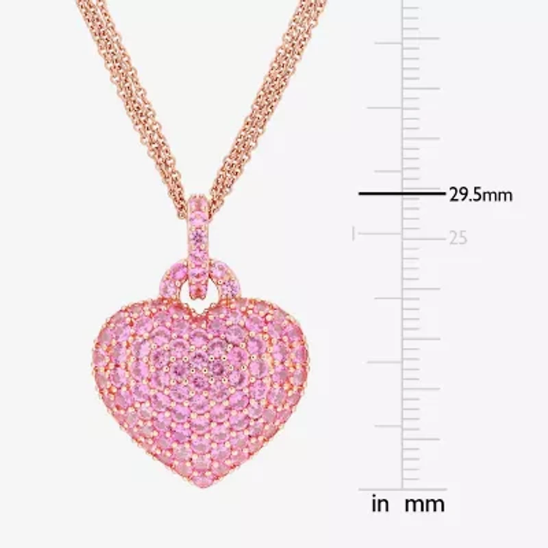 Womens Lab Created Pink Sapphire 18K Rose Gold Over Silver Heart 17 Inch Pendant Necklace