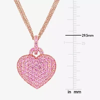 Womens Lab Created Pink Sapphire 18K Rose Gold Over Silver Heart 17 Inch Pendant Necklace