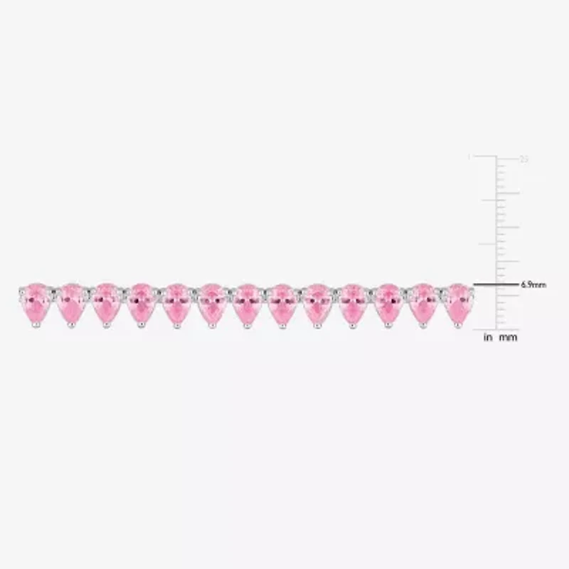 Womens Pink Sapphire Sterling Silver 18 Inch Tennis Necklace