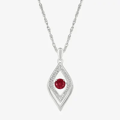 Womens Diamond Accent Lab Created Red Ruby Sterling Silver 18 Inch Pendant Necklace