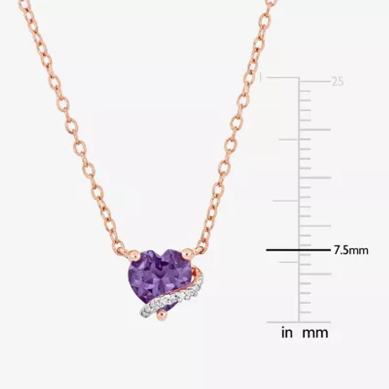 Womens Diamond Accent Gemstone Sterling Silver Heart Pendant Necklace