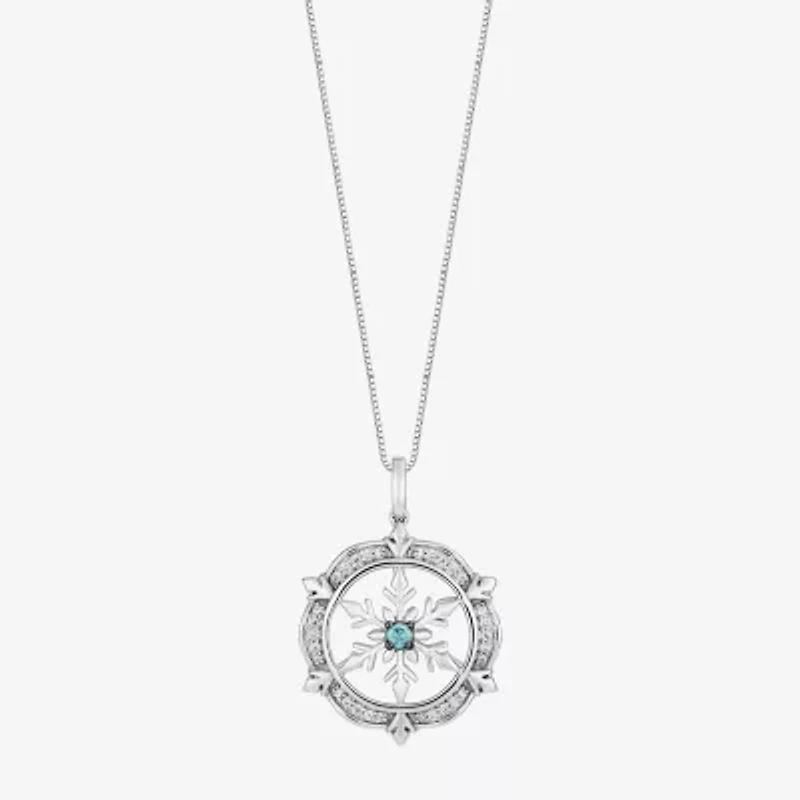 Enchanted Disney Fine Jewelry Womens 1/6 CT. T.W. Genuine White Quartz Sterling Silver Snowflake 18 Inch Pendant Necklace
