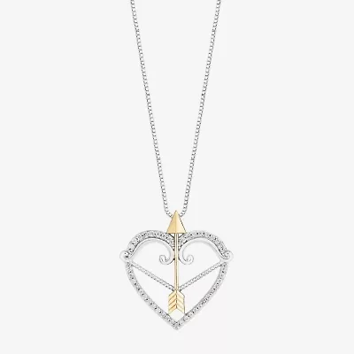Enchanted Disney Fine Jewelry Womens 1/6 CT. T.W. Natural White Diamond 14K Two Tone Gold Over Silver Arrow Heart 18 Inch Pendant Necklace
