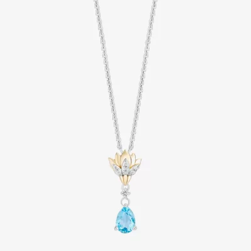 Enchanted Disney Fine Jewelry Womens Diamond Accent Genuine Blue Topaz 14K Gold Over Silver 18 Inch Pendant Necklace