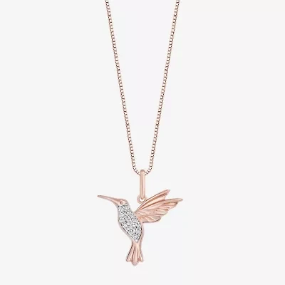 Enchanted Disney Fine Jewelry Hummingbird Womens Diamond Accent Natural White Diamond 14K Rose Gold Over Silver 18 Inch Pendant Necklace
