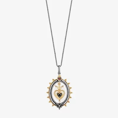 Enchanted Disney Fine Jewelry Villains Womens 1/8 CT. T.W. Genuine White Quartz 14K Two Tone Gold Over Silver Heart Oval 18 Inch Pendant Necklace