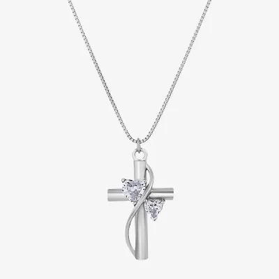 Inspired Moments™ Cubic Zirconia Heart Cross Pendant Sterling Silver Necklace