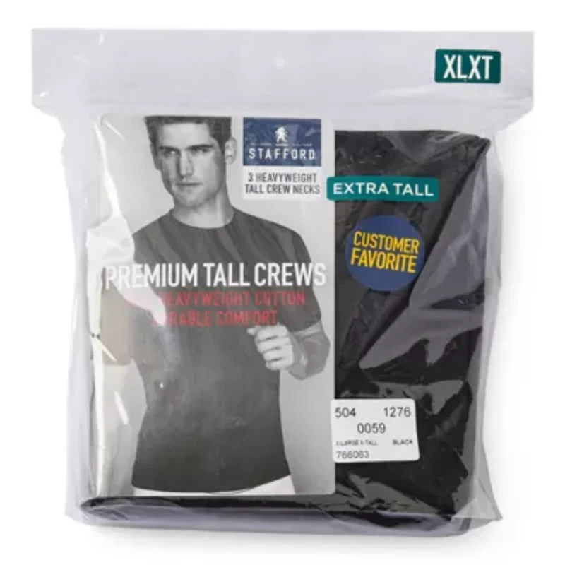 Stafford Heavyweight Mens 3 Pack Short Sleeve Crew Neck T-Shirt Extra Tall