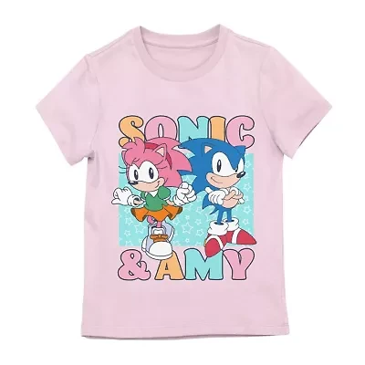 Little & Big Kid Girls Round Neck Short Sleeve Regular Fit Sonic the Hedgehog Graphic T-Shirt