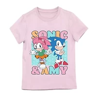 Little & Big Kid Girls Round Neck Short Sleeve Regular Fit Sonic the Hedgehog Graphic T-Shirt