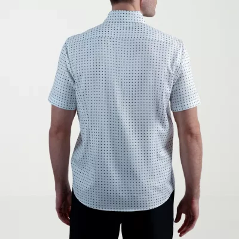 Haggar Performance Seersucker Mens Short Sleeve Slim Fit Button-Down Shirt