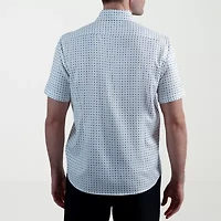 Haggar Performance Seersucker Mens Short Sleeve Slim Fit Button-Down Shirt