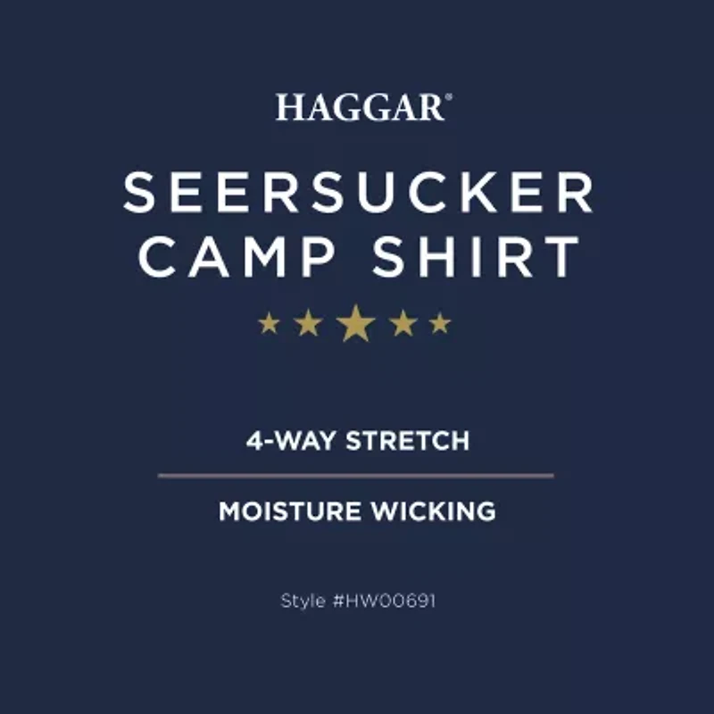 Haggar Performance Seersucker Mens Short Sleeve Slim Fit Button-Down Shirt