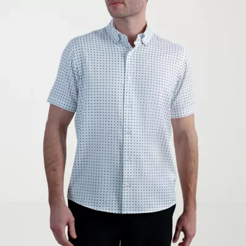 Haggar Performance Seersucker Mens Short Sleeve Slim Fit Button-Down Shirt