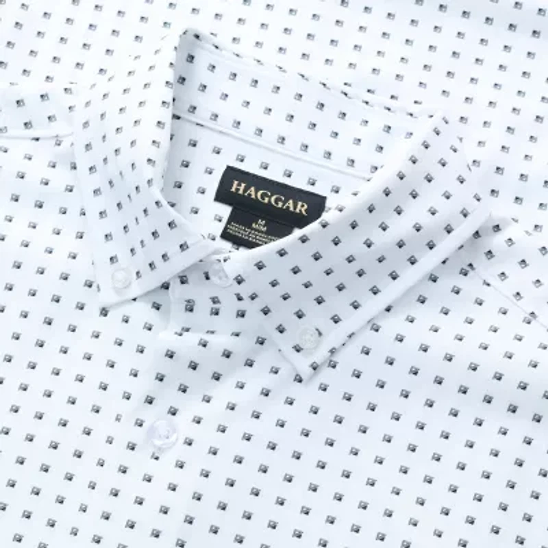 Haggar Performance Seersucker Mens Short Sleeve Slim Fit Button-Down Shirt
