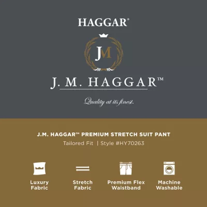 Haggar JMH Tailored Wool Mens Windowpane Stretch Fabric Modern Fit Flat Front Suit Pant