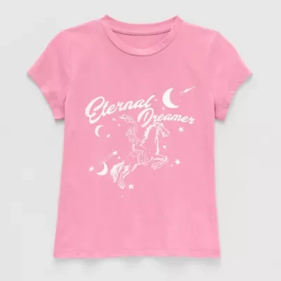 Thereabouts Little & Big Kid Girls Round Neck Short Sleeve Regular Fit Graphic T-Shirt