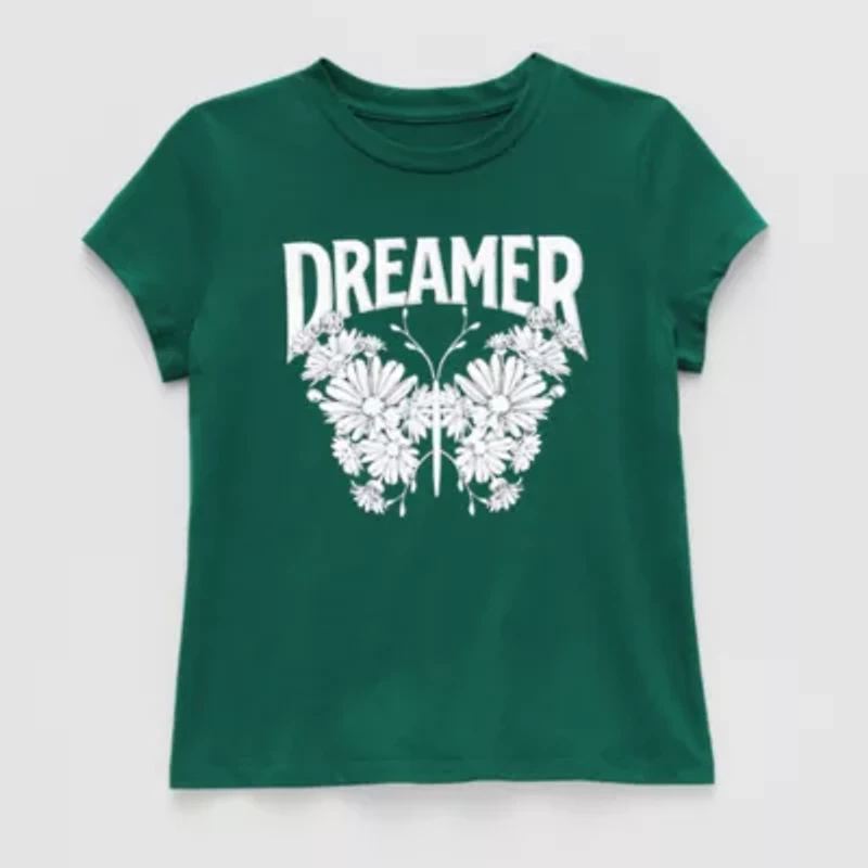 Thereabouts Little & Big Kid Girls Round Neck Short Sleeve Regular Fit Graphic T-Shirt