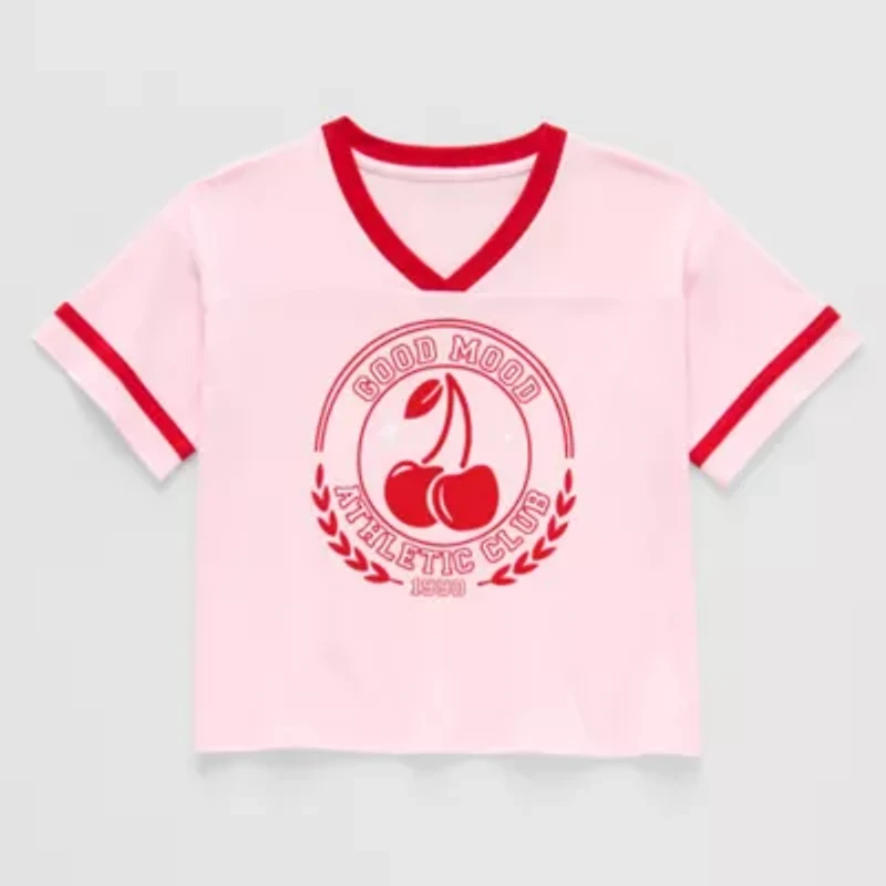 Thereabouts Little & Big Kid Girls V Neck Short Sleeve Regular Fit Graphic T-Shirt